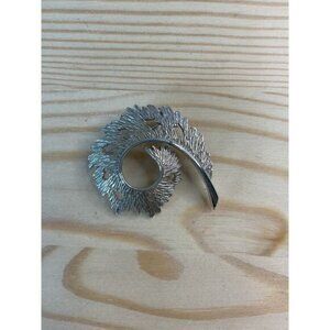 Silver Spiral Leaf Brooch Pin